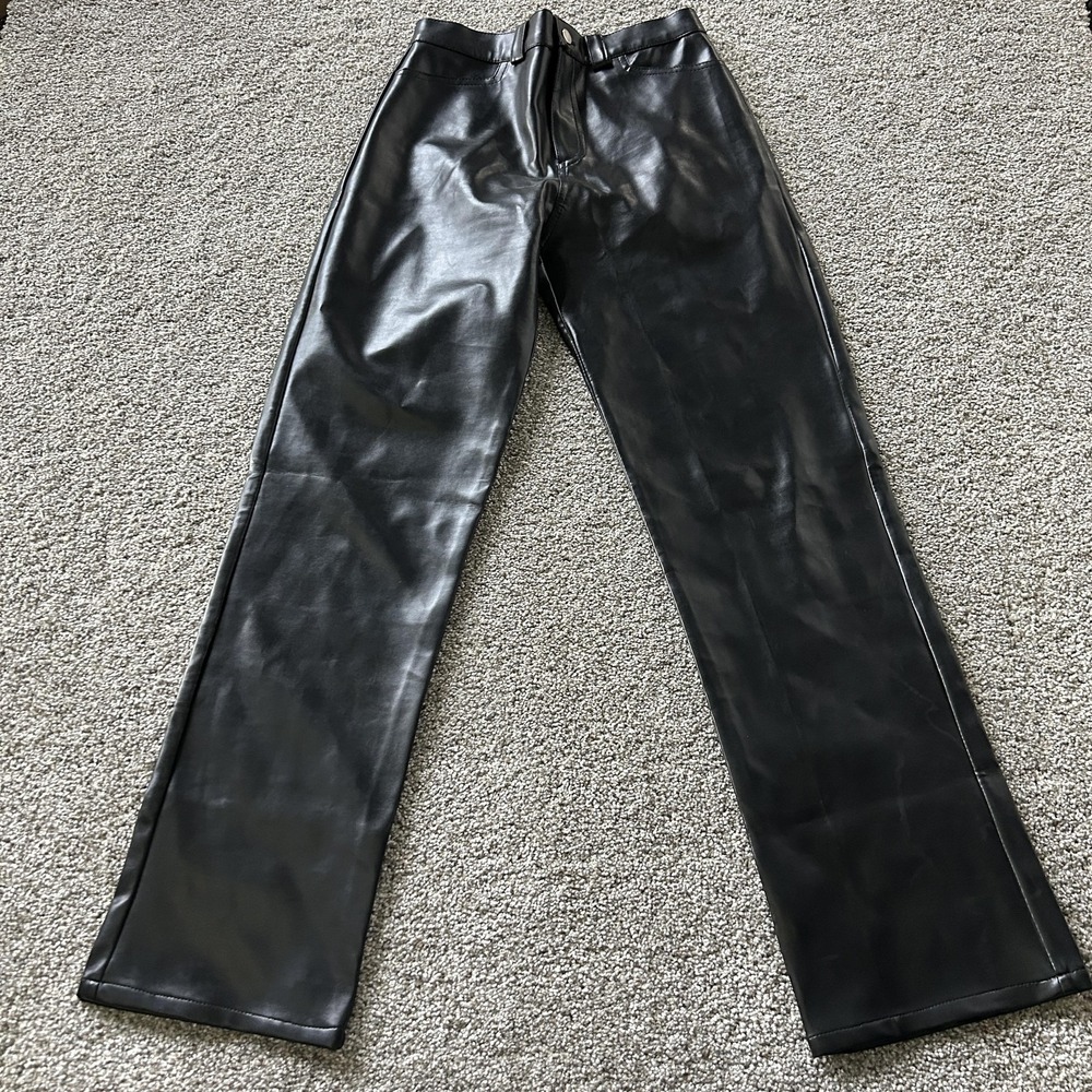 Vintage Highway Dress Pants Juniors 7 Black Faux Leather Straight Leg Pockets